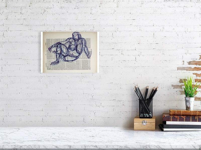Figurative Figure Giclée print A4 size by Maria Pelton figurative drawing exploring language, text and visual communication inspired by the dictionary page. 