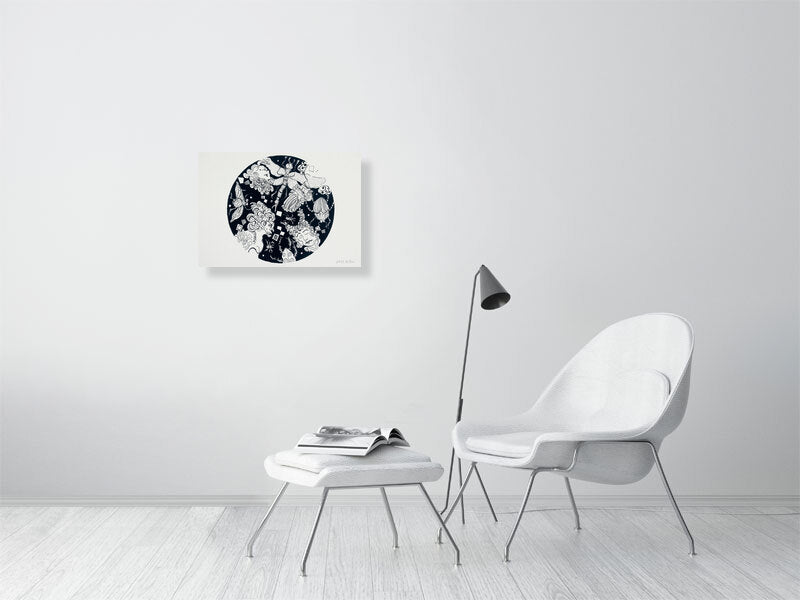 Ballroom Heads Giclée print A2 size by Maria Pelton showing whimsical insect characters inspired by Baroque dress
