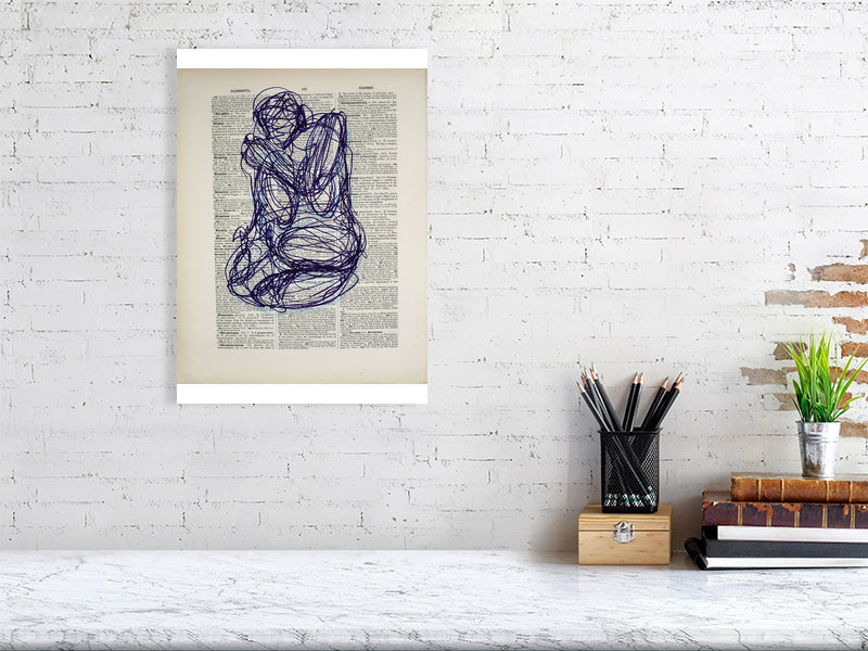 Glossful Glory Giclée print A3 size by Maria Pelton figurative drawing exploring language, text and visual communication inspired by the dictionary page. 