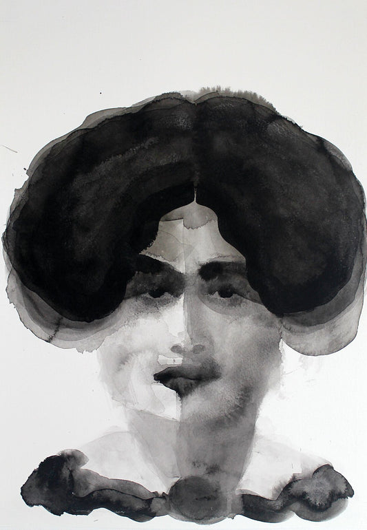 Beatrice Louisa Victorian portrait  ink drawing by Maria Pelton showing expressive face inspired by Victorian photography