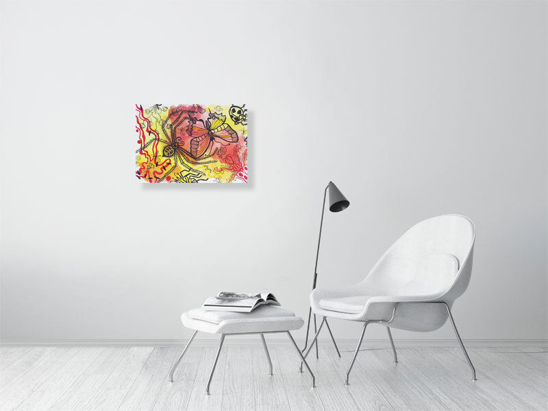 Playful 2 Giclée print A2 size by Maria Pelton showing colourful creatures inspired by mythic cave art