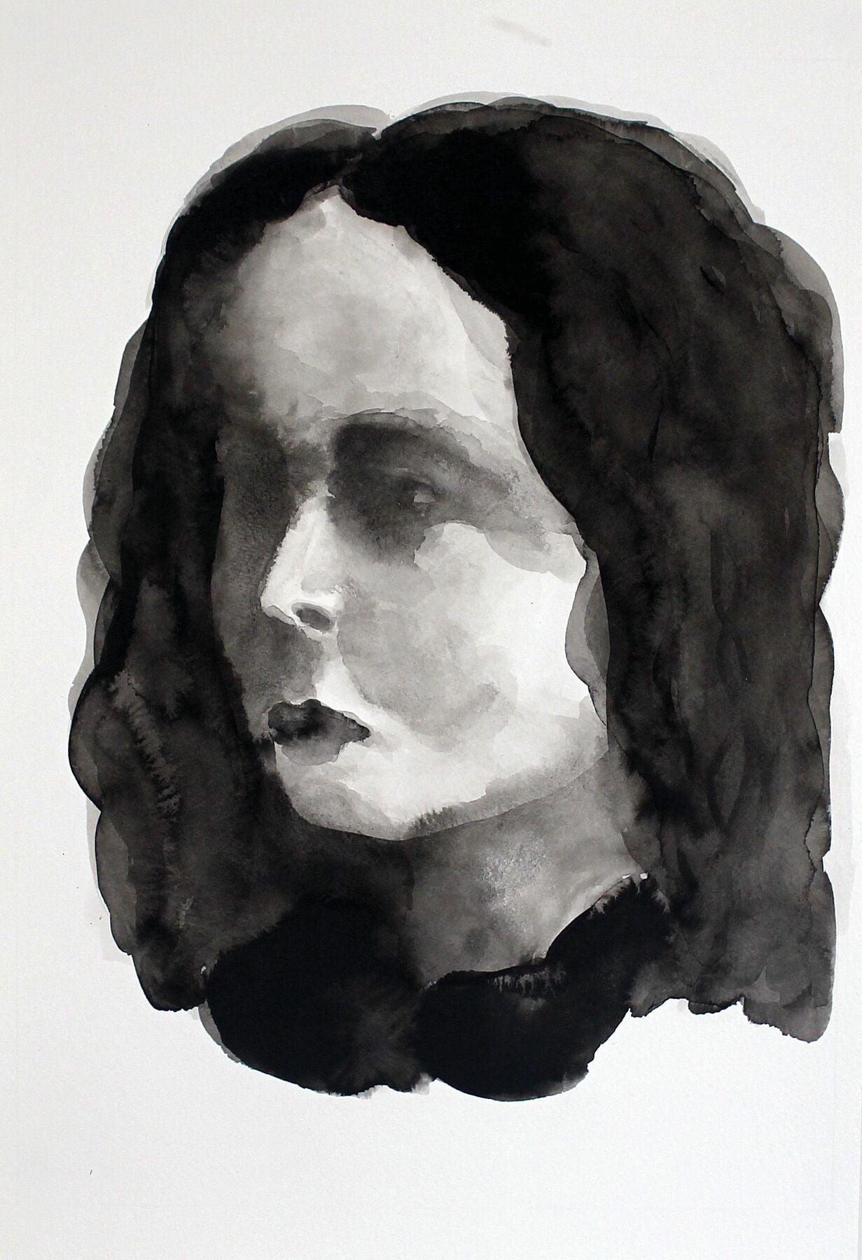Alice Wonder Victorian portrait  ink drawing by Maria Pelton showing expressive face inspired by Victorian photography