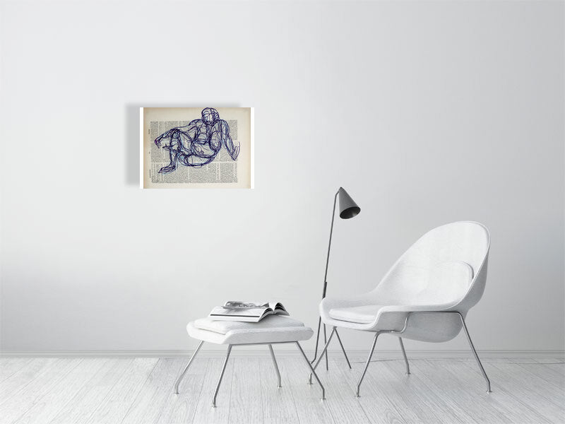 Figurative Figure Giclée print A2 size by Maria Pelton figurative drawing exploring language, text and visual communication inspired by the dictionary page. 