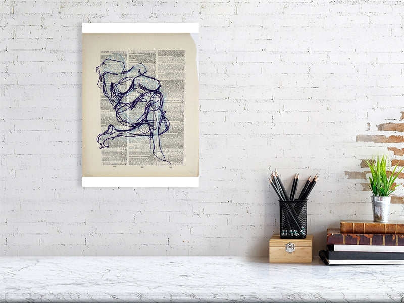 Go On Giclée print A3 size by Maria Pelton figurative drawing exploring language, text and visual communication inspired by the dictionary page. 

