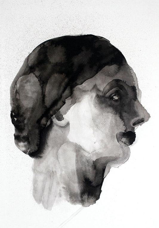 Cecilia Arabella Victorian portrait  ink drawing by Maria Pelton showing expressive face inspired by Victorian photography