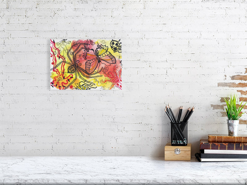 Playful 2 Giclée print A4 size by Maria Pelton showing colourful creatures inspired by mythic cave art