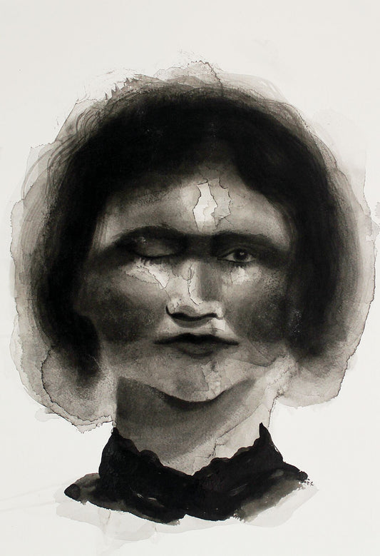 Matilda Florence Victorian portrait ink drawing by Maria Pelton showing expressive face inspired by Victorian photography