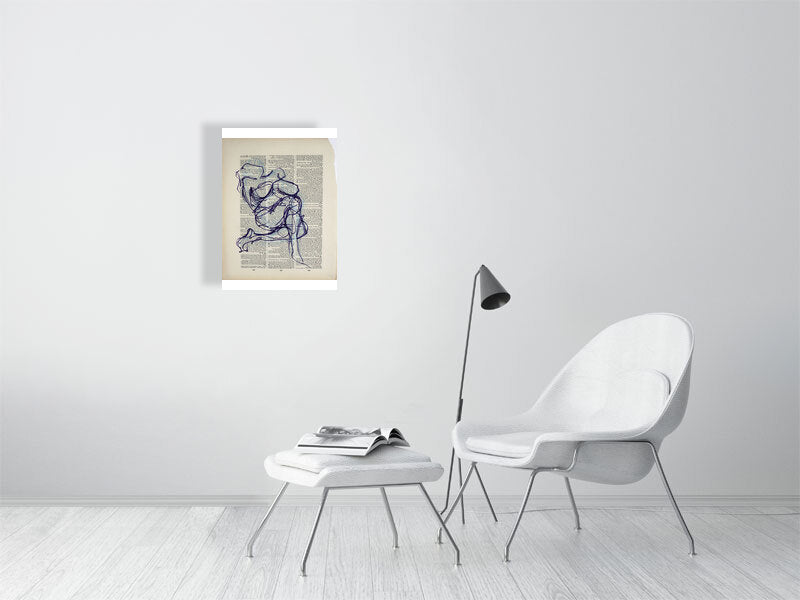 Go On Giclée print A2 size by Maria Pelton figurative drawing exploring language, text and visual communication inspired by the dictionary page. 

