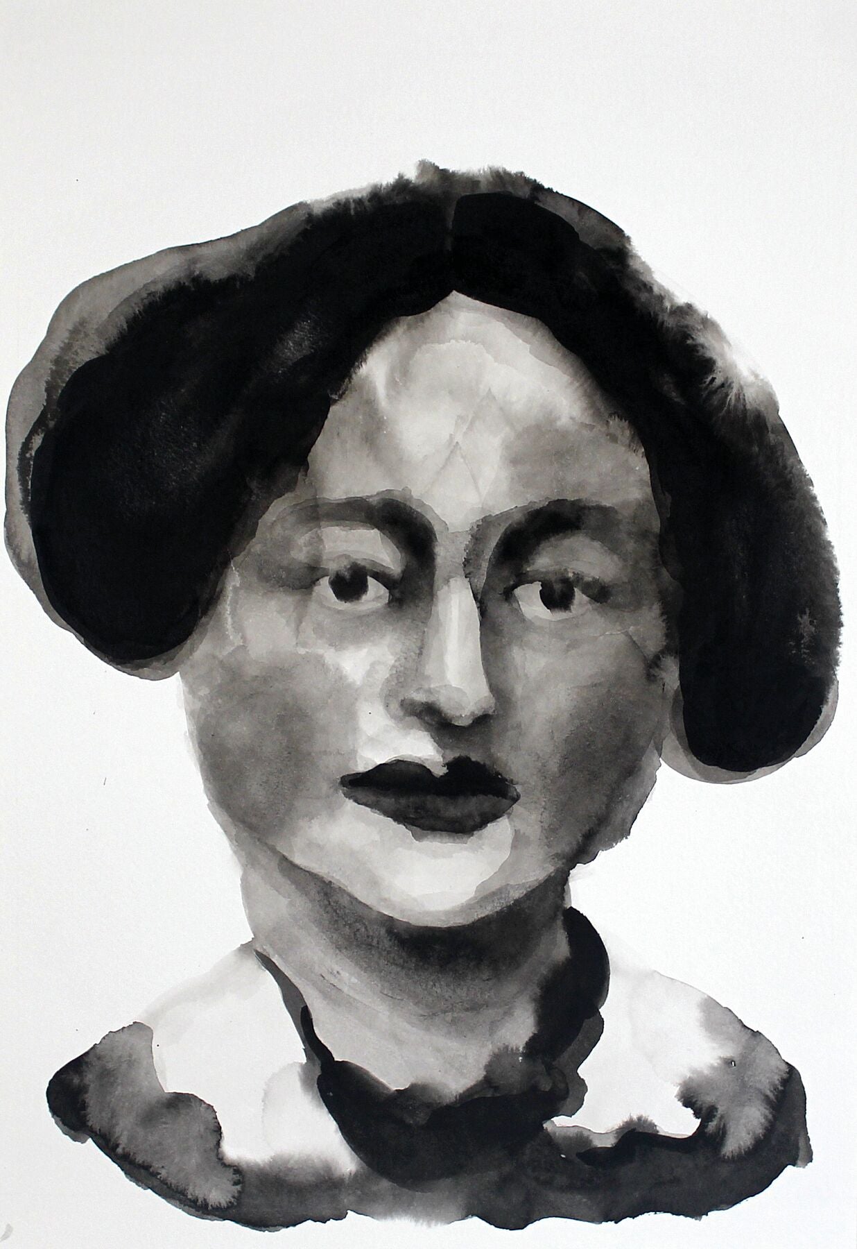 Virginia Edith Victorian portrait  ink drawing by Maria Pelton showing expressive face inspired by Victorian photography