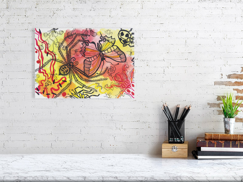 Playful 2 Giclée print A3 size by Maria Pelton showing colourful creatures inspired by mythic cave art