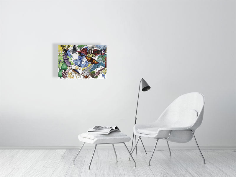 Ascent and Descent Giclée print A2 size by Maria Pelton showing airborne creatures inspired by movement and transformation