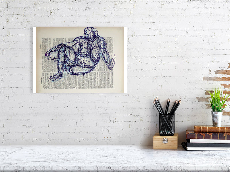 Figurative Figure Giclée print A3 size by Maria Pelton figurative drawing exploring language, text and visual communication inspired by the dictionary page. 