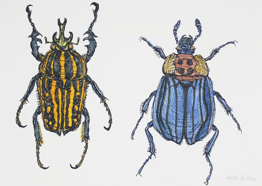 Taste 2 ink and watercolour painting by Maria Pelton showing insect as future food inspired by environmental pressures